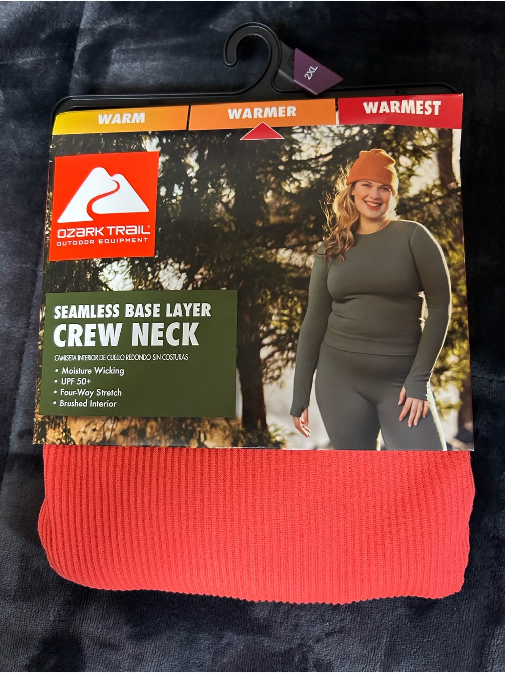 Ozark Trail Women’s Warmer Thermal Long Sleeve Seamless Fleece Top, Coral Zest